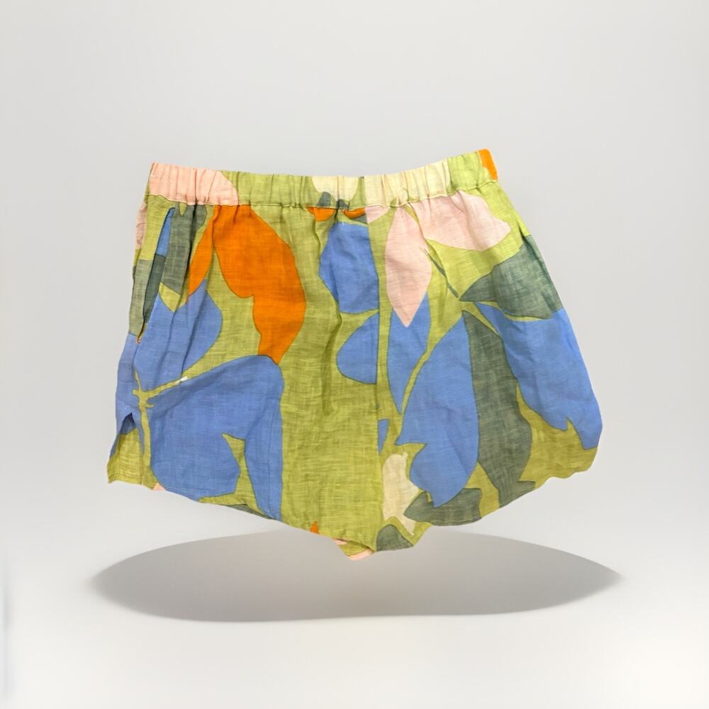 Vitamin A 100 Percent linen Shorts XS Abstract Print Blue Green Pull On NWT - Picture 2 of 5
